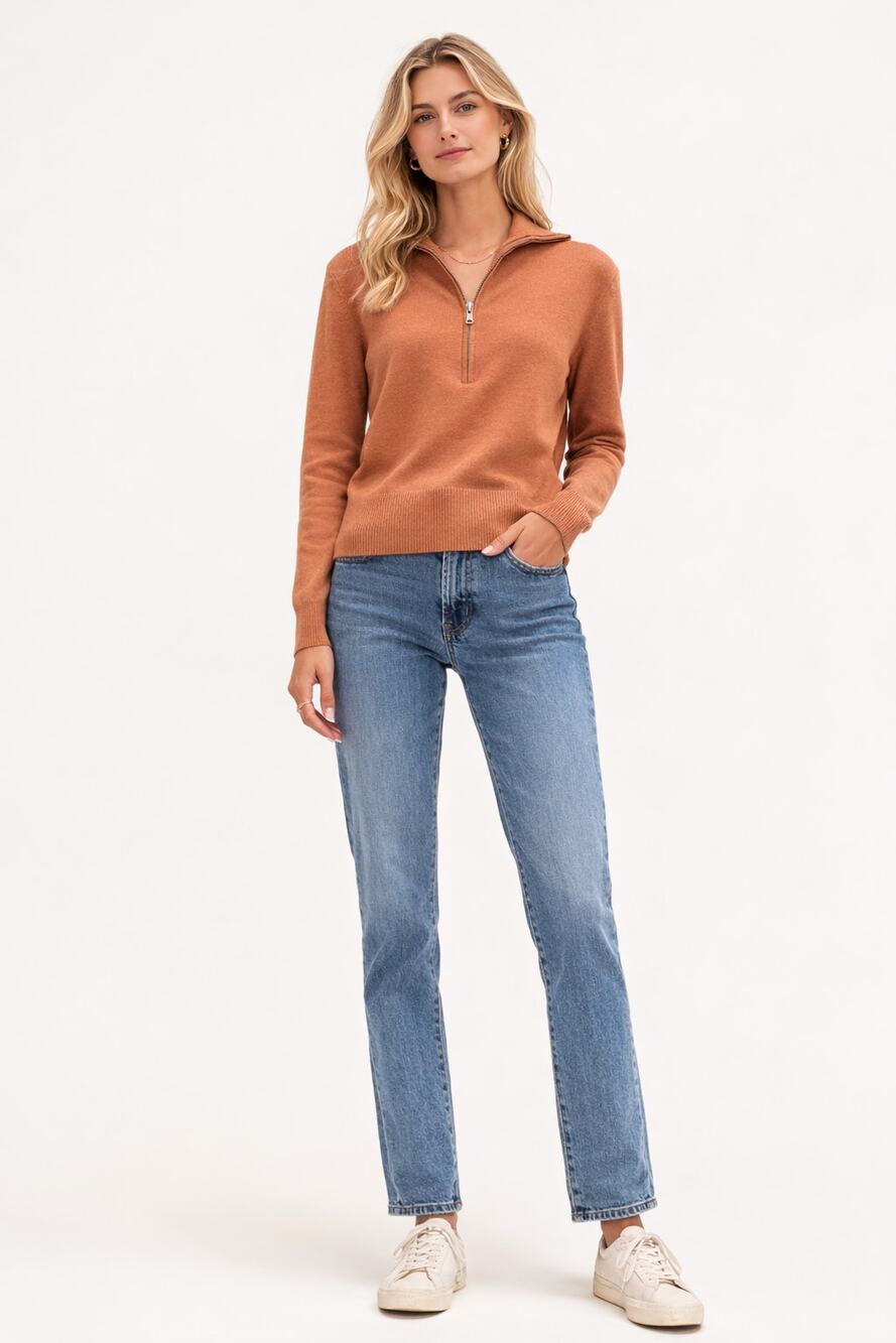 Everlane The Luxe Merino Wool Yak Half-Zip Sweater Womens XS Brown New